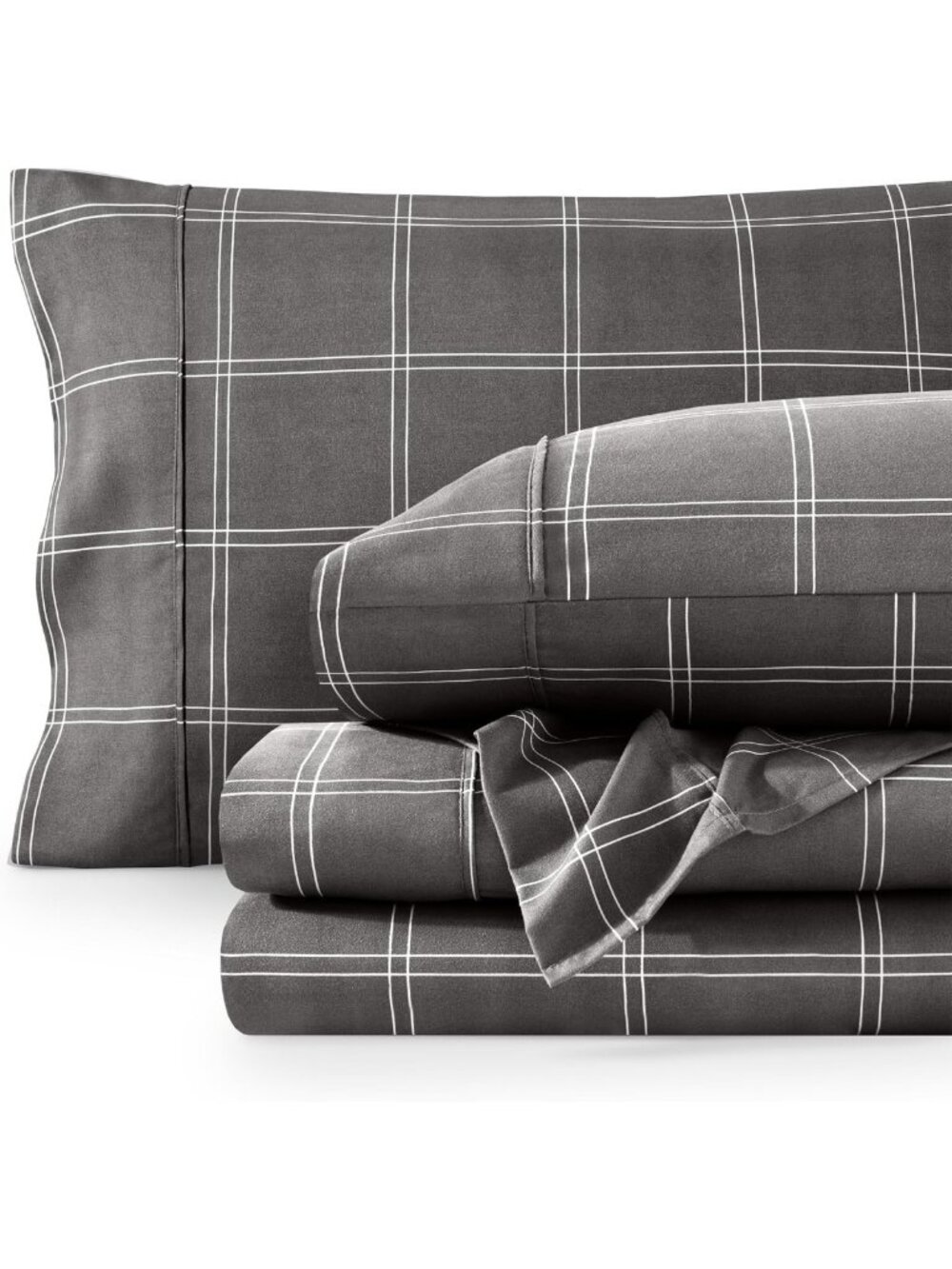 Modern Plaid Queen Sheet Set - Soft, Stylish Grey/White Bedding Essentials